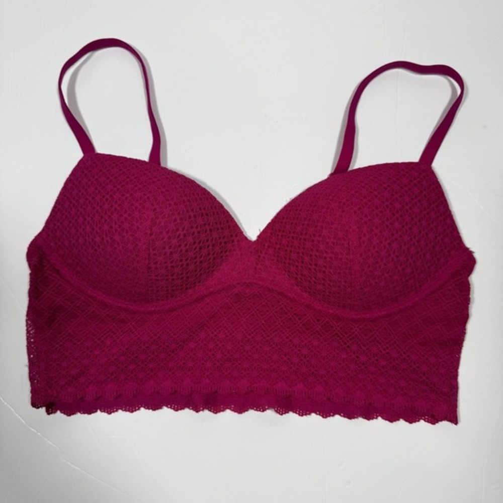 Victoria's Secret Bralette Padded No Wire Lace Pink 32B Coquette Sexy Barbiecore